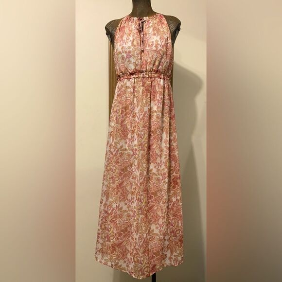NEW Japna Floral Maxi Dress Open Front, Lined, Pull Over, Tie, Sz S - Picture 1 of 7